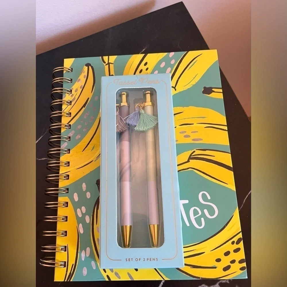 Notebook and Pen Set Includes Banana & Character Notebook Plus 2 Tassel pens